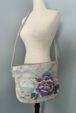 Vintage Fancy Nancy Hand Painted Floral Shoulder Bag Pastel Made in USA